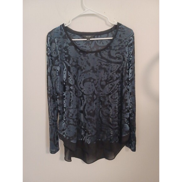 Simply Vera Wang Velvet Burnout Blouse L Gray Black Longsleeve Fairy Whimsigoth - Picture 2 of 10